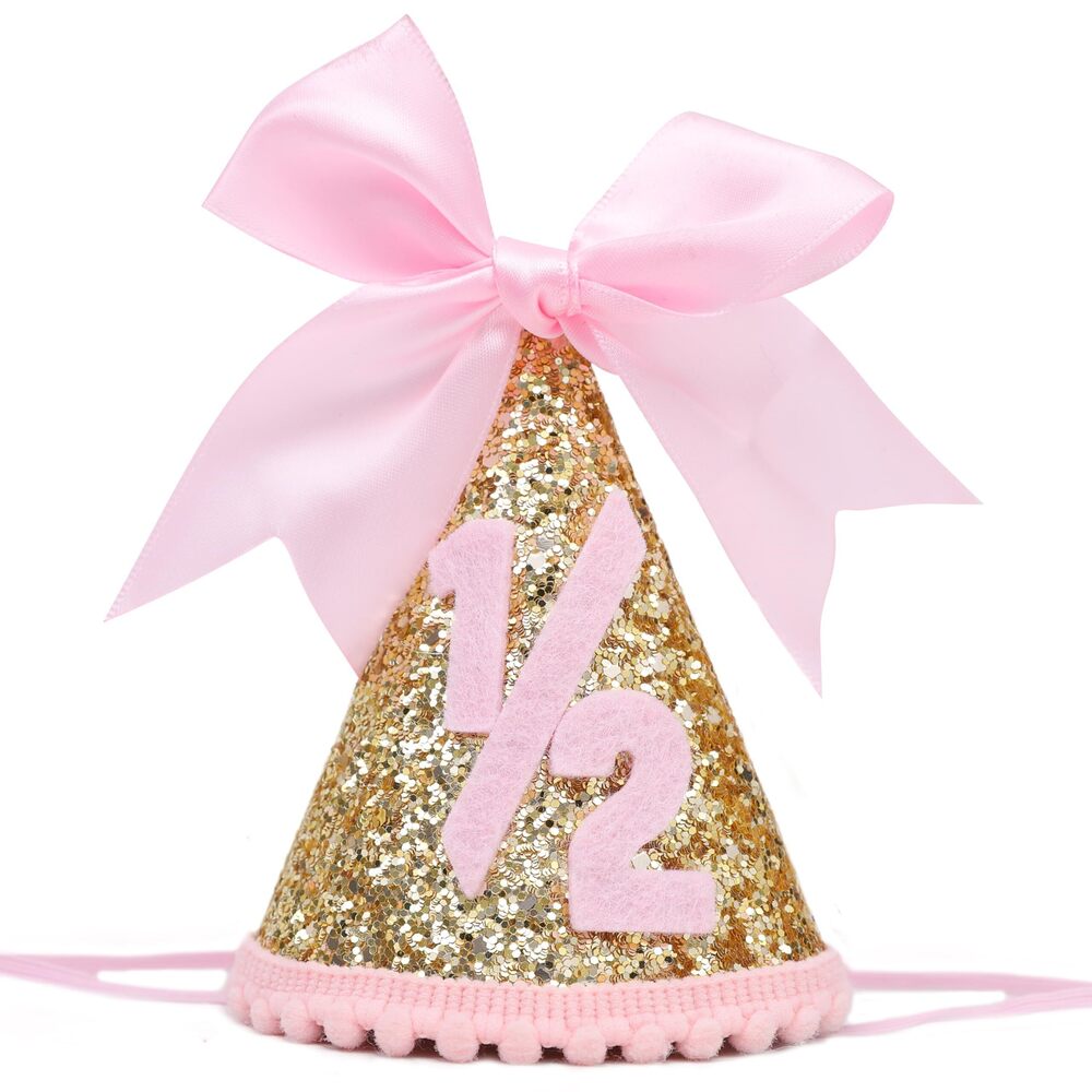 7178 Pink Bow 1/2 Birthday Hat - Half Way to One Birthday Decorations,Sweet